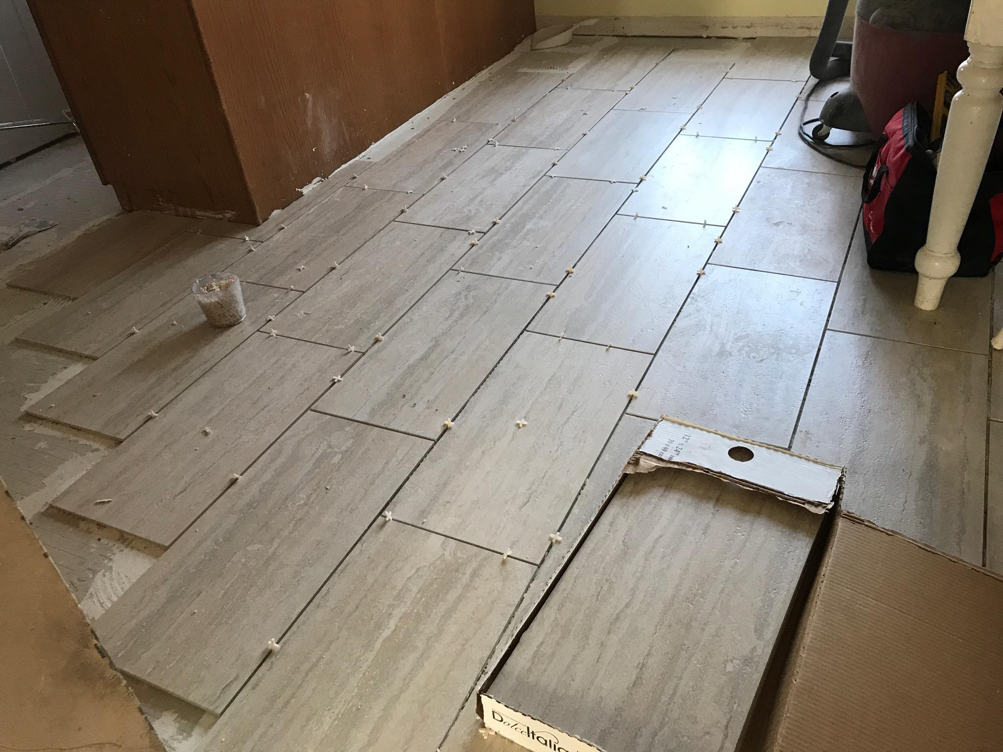 Rectangular tile floor installation